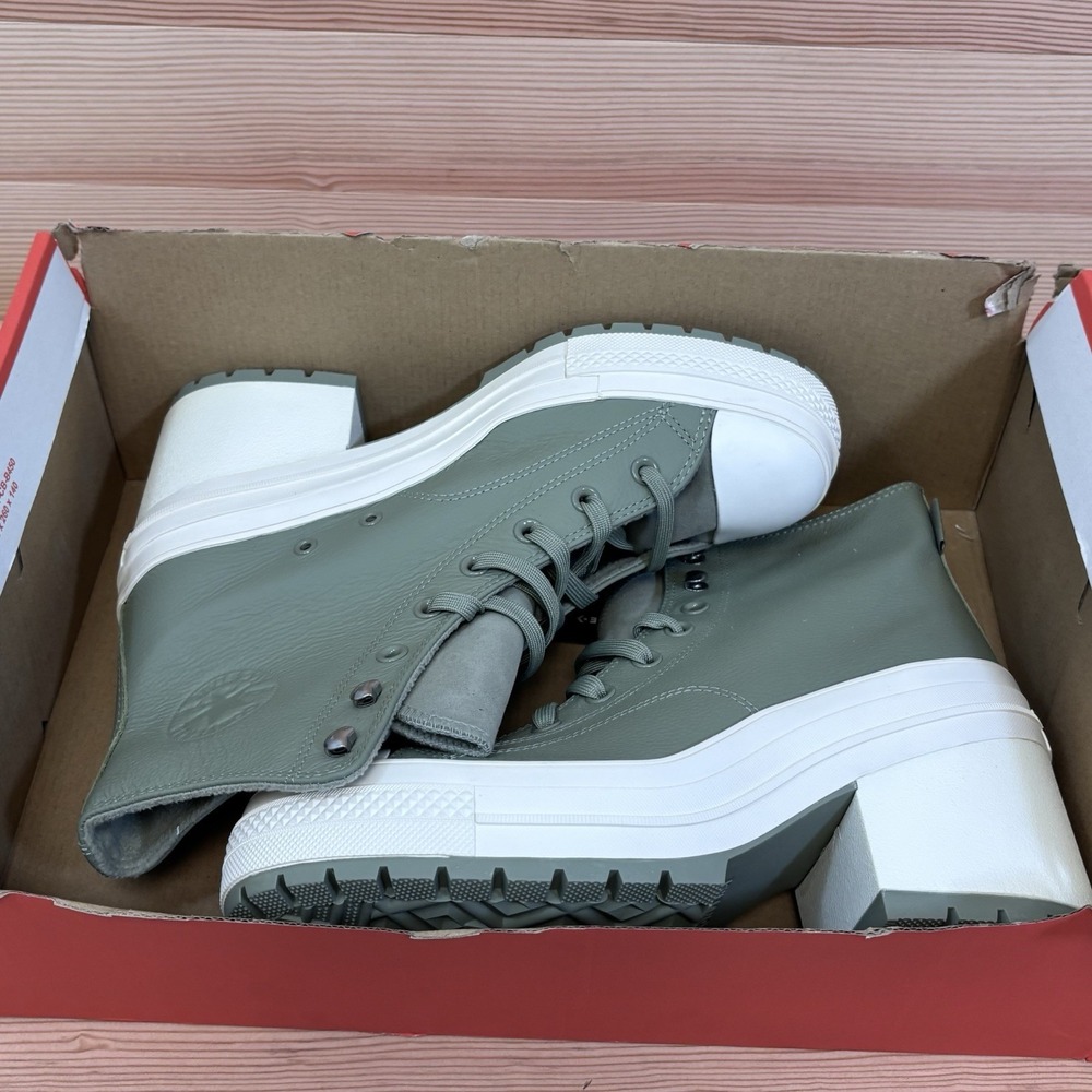 Converse Chuck 70 De Luxe Heel Hi Platform  A10378C Green Men 10 Woman 12 Leathe - Picture 2 of 12